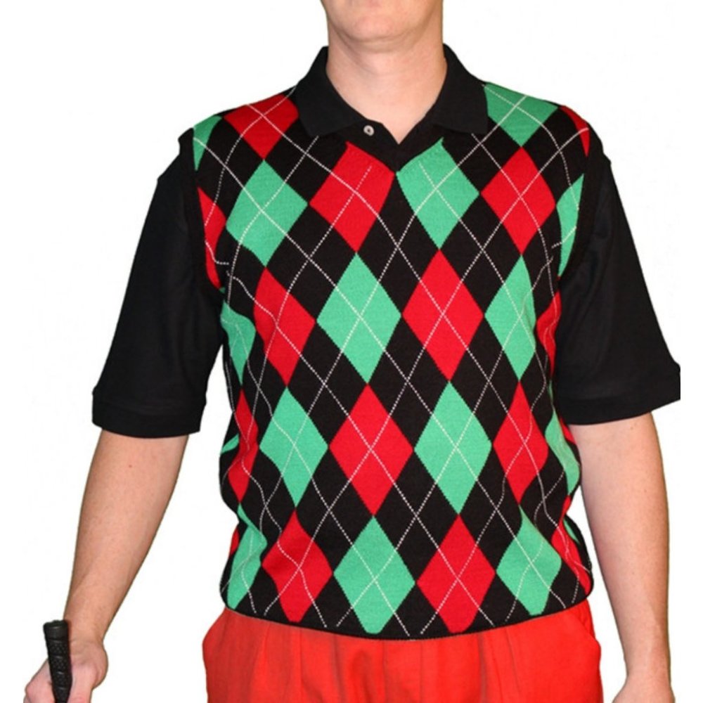 Golf Knickers Argyle Sweater Vest In Black/Red/Lime Size XL